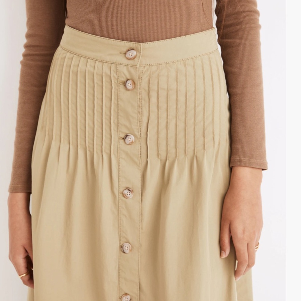 Madewell Muted Olive Button-Front Midi Skirt Sz 10 - Picture 4 of 9